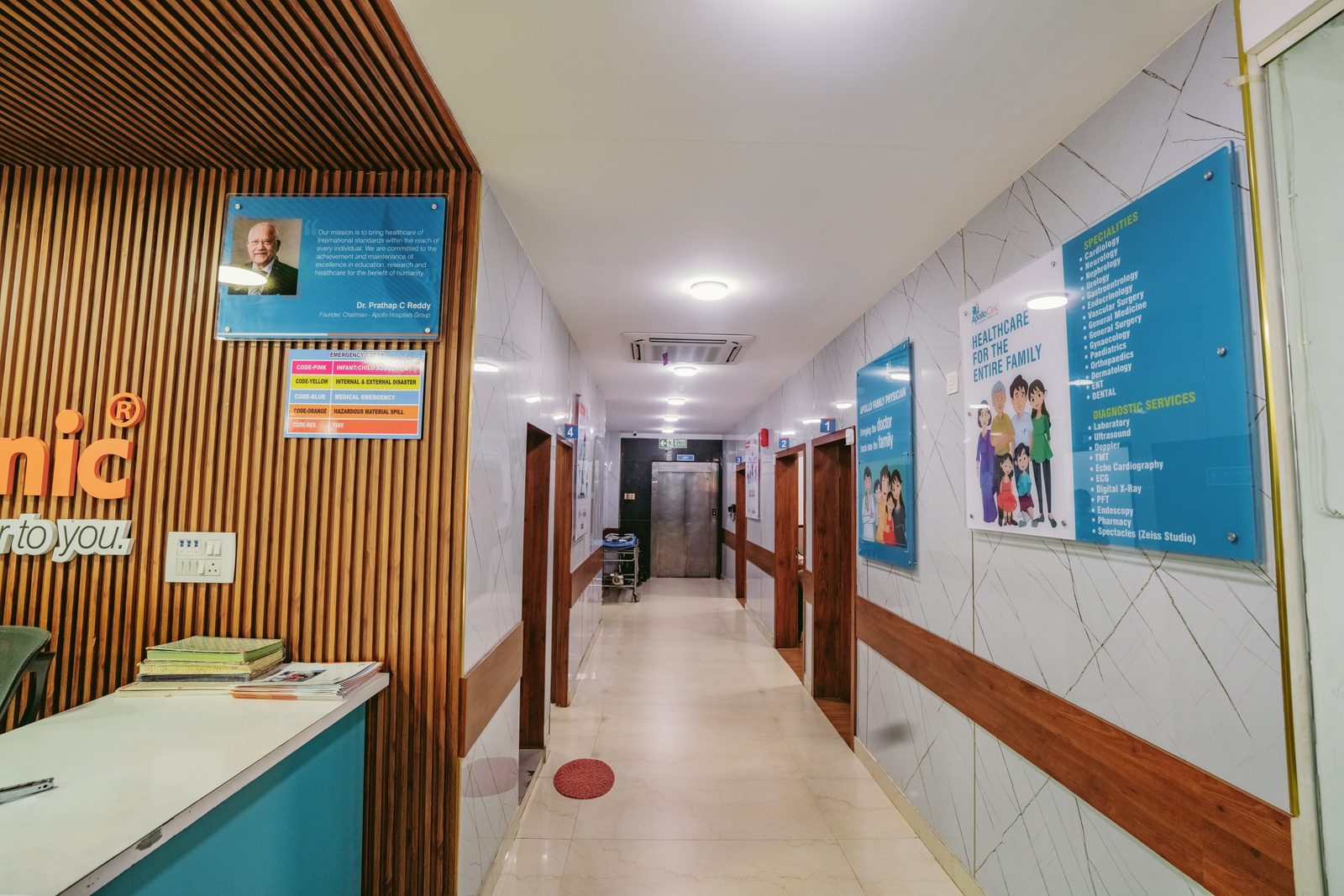 Corridor with patient-information graphics